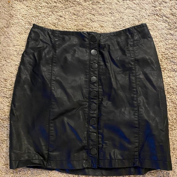Free People Black Faux Leather Button Down Skirt - Picture 2 of 3